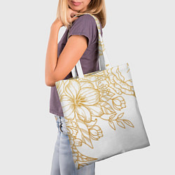 Сумка-шопер Золотые цветы на белом, цвет: 3D-принт — фото 2