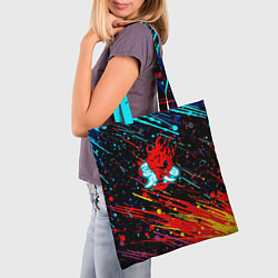 Сумка-шопер Cyberpunk 2077 Цветные брызги, цвет: 3D-принт — фото 2