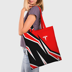 Сумка-шопер TESLA MOTORS RED LINE ТЕСЛА, цвет: 3D-принт — фото 2