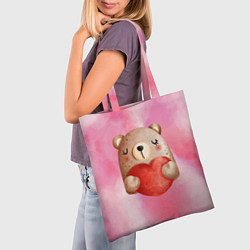 Сумка-шопер Медвежонок с сердечком День влюбленных, цвет: 3D-принт — фото 2