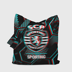 Сумка-шопер Sporting FC в стиле Glitch на темном фоне, цвет: 3D-принт