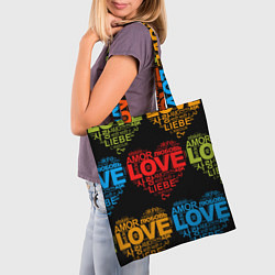 Сумка-шопер Love, Amor, Любовь - Неон версия, цвет: 3D-принт — фото 2