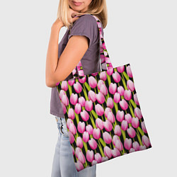 Сумка-шопер Цветы Розовые Тюльпаны, цвет: 3D-принт — фото 2