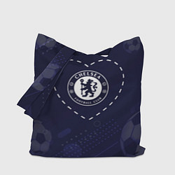 Сумка-шопер Лого Chelsea в сердечке на фоне мячей, цвет: 3D-принт
