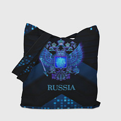 Сумка-шопер Синий неоновый герб России, цвет: 3D-принт