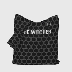 Сумка-шопер The Witcher glitch на темном фоне: символ сверху, цвет: 3D-принт