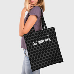 Сумка-шопер The Witcher glitch на темном фоне: символ сверху, цвет: 3D-принт — фото 2