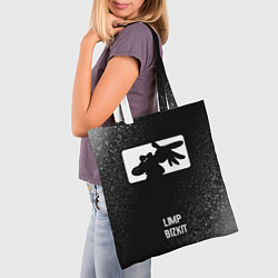 Сумка-шопер Limp Bizkit glitch на темном фоне: символ, надпись, цвет: 3D-принт — фото 2