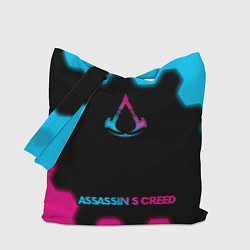 Сумка-шопер Assassins Creed - neon gradient: символ, надпись, цвет: 3D-принт