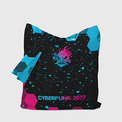 Сумка-шопер Cyberpunk 2077 - neon gradient: символ, надпись, цвет: 3D-принт