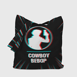 Сумка-шоппер Символ Cowboy Bebop в стиле glitch на темном фоне