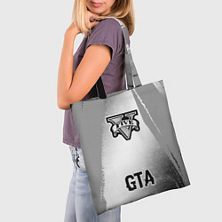 Сумка-шопер GTA glitch на светлом фоне: символ, надпись, цвет: 3D-принт — фото 2