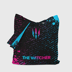 Сумка-шопер The Witcher - neon gradient: символ, надпись, цвет: 3D-принт