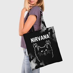 Сумка-шопер Группа Nirvana и рок кот, цвет: 3D-принт — фото 2