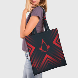 Сумка-шопер Красный символ Assassins Creed на темном фоне со с, цвет: 3D-принт — фото 2