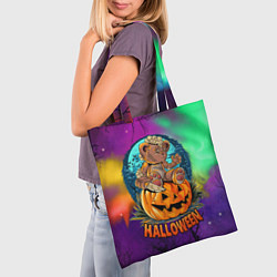 Сумка-шопер Хэллоуин - мишка на тыкве, цвет: 3D-принт — фото 2