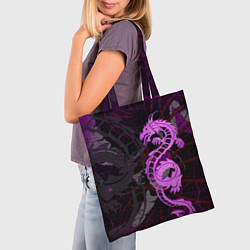 Сумка-шопер Неоновый дракон purple dragon, цвет: 3D-принт — фото 2