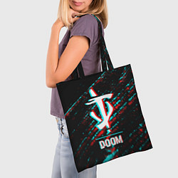 Сумка-шопер Doom в стиле glitch и баги графики на темном фоне, цвет: 3D-принт — фото 2