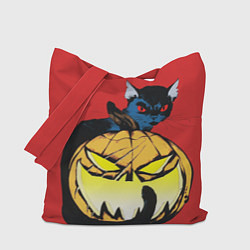 Сумка-шопер Halloween - тыква и кот, цвет: 3D-принт