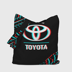 Сумка-шопер Значок Toyota в стиле glitch на темном фоне, цвет: 3D-принт