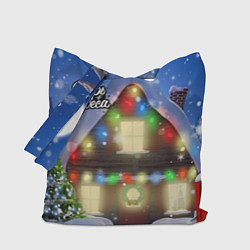 Сумка-шопер Праздничный новогодний дом с гирляндами, цвет: 3D-принт