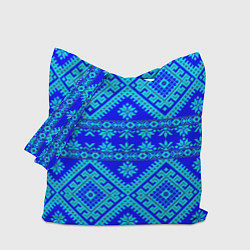 Сумка-шопер Сине-голубые узоры - вышивка, цвет: 3D-принт