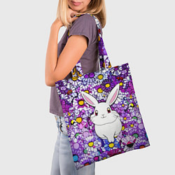 Сумка-шопер Веселый кролик в цветах, цвет: 3D-принт — фото 2