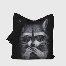 Сумка-шопер Енот на черном фоне, цвет: 3D-принт