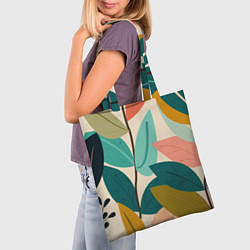 Сумка-шопер Паттерн стебли с разноцветными листьями, цвет: 3D-принт — фото 2