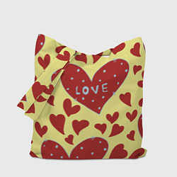 Сумка-шопер Надпись love в красном сердце, цвет: 3D-принт
