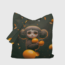 Сумка-шопер Милая девушка с мандаринами, цвет: 3D-принт