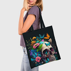 Сумка-шопер Цветочный череп, цвет: 3D-принт — фото 2