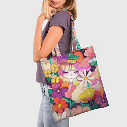Сумка-шопер Девочка в цветах, цвет: 3D-принт — фото 2