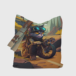 Сумка-шопер Кот на мотоцикле - байкер, цвет: 3D-принт