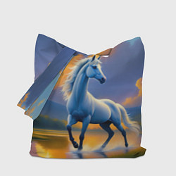 Сумка-шопер Белая лошадь на рассвете, цвет: 3D-принт
