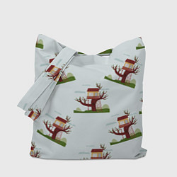 Сумка-шопер Домик на дереве, дуб на фоне облаков, цвет: 3D-принт