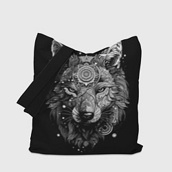 Сумка-шопер Волк в черно-белом орнаменте, цвет: 3D-принт