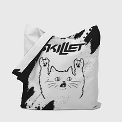 Сумка-шопер Skillet рок кот на светлом фоне, цвет: 3D-принт