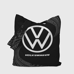 Сумка-шопер Volkswagen speed на темном фоне со следами шин, цвет: 3D-принт