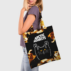 Сумка-шопер Arctic Monkeys рок кот и огонь, цвет: 3D-принт — фото 2