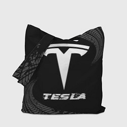 Сумка-шопер Tesla speed на темном фоне со следами шин, цвет: 3D-принт