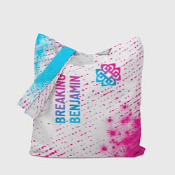 Сумка-шопер Breaking Benjamin neon gradient style: надпись, си, цвет: 3D-принт