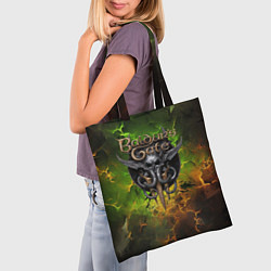 Сумка-шопер Baldurs Gate 3 logo dark green fire, цвет: 3D-принт — фото 2
