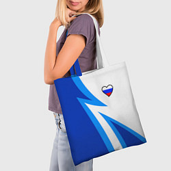 Сумка-шопер Флаг России в сердечке - синий, цвет: 3D-принт — фото 2