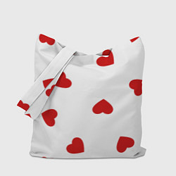 Сумка-шопер Красные сердечки на белом, цвет: 3D-принт