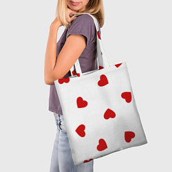 Сумка-шопер Красные сердечки на белом, цвет: 3D-принт — фото 2
