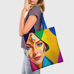 Сумка-шопер Девушка лицо с ромбическим орнаментом, цвет: 3D-принт — фото 2
