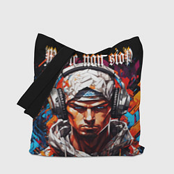Сумка-шопер Граффити парень в наушниках music non stop, цвет: 3D-принт