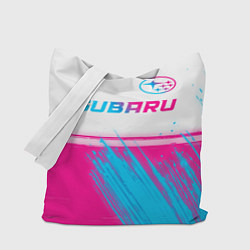 Сумка-шопер Subaru neon gradient style: символ сверху, цвет: 3D-принт