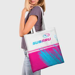 Сумка-шопер Subaru neon gradient style: символ сверху, цвет: 3D-принт — фото 2